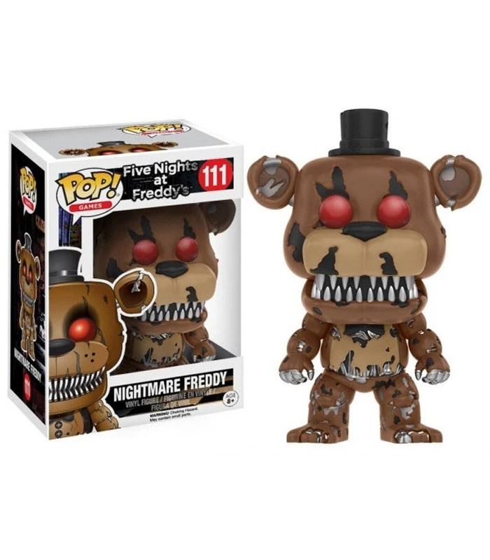 Funko Pop Nightmare Freddy 111 Five Nights at Freddy’s vinil figurica z raztrganim nightmare dizajnom, rdečimi očmi in srhljivimi detajli za FNaF zbirke.
