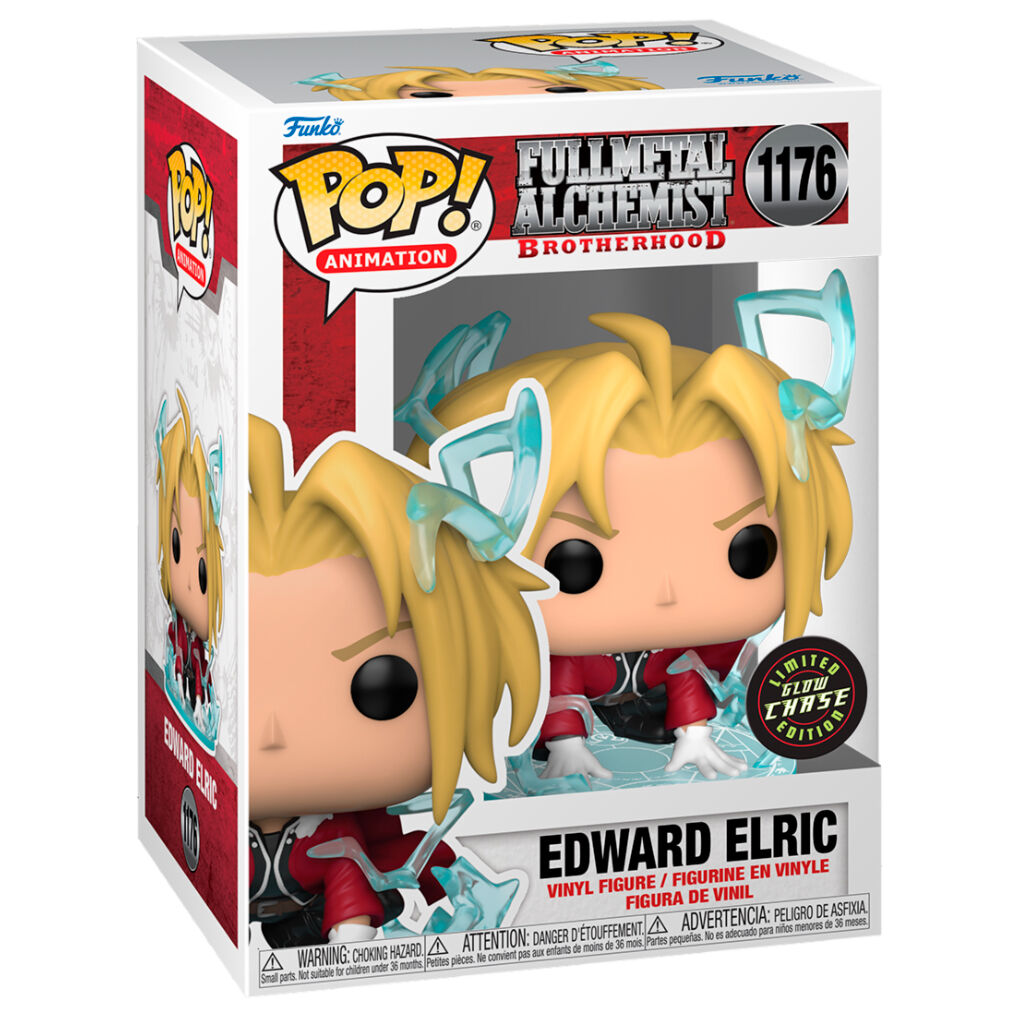 Funko Pop Edward Elric Glow Chase, posebna chase izdaja iz anime serije Fullmetal Alchemist: Brotherhood, zbirateljska figurica z žarečim efektom za prave anime navdušence.