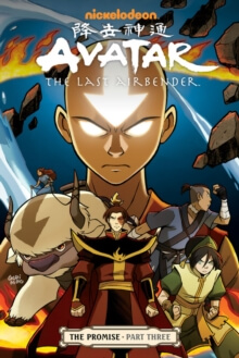 Avatar The Last Airbender The Promise Part 3 – naslovnica stripa z Aangom v Avatar stanju