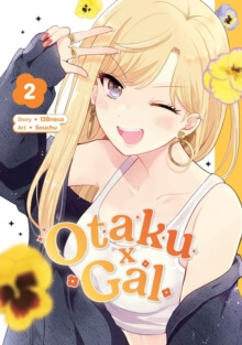 Otaku x Gal Vol. 2 – naslovnica japonske mange s svetlolaso junakinjo, ki mežika, in cvetličnimi motivi